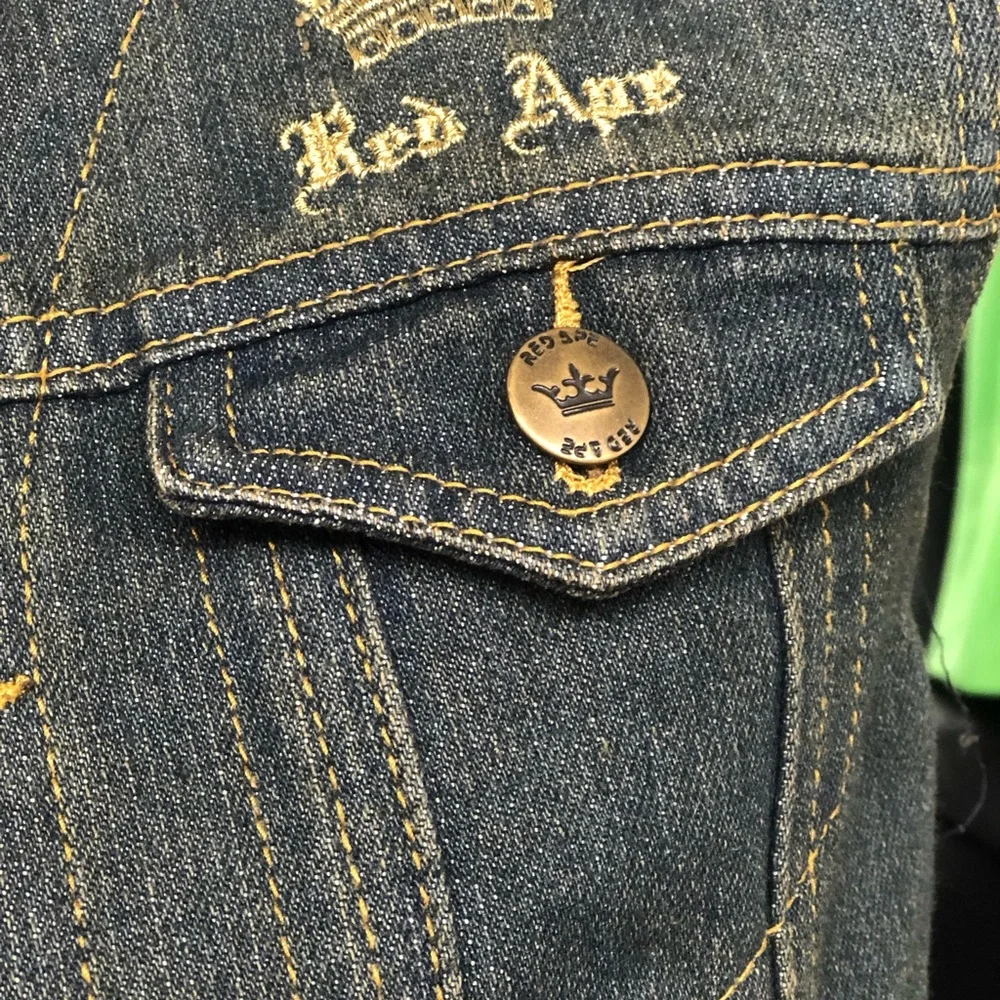 Red Ape - retro denim vest - with original tags- pockets- contrast stitch - XS